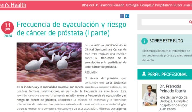 Frecuencia de eyaculación y riesgo de cáncer de próstata (I parte)