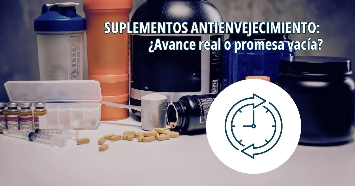 variedad de suplementos antienvejecimiento y símbolo del paso del tiempo