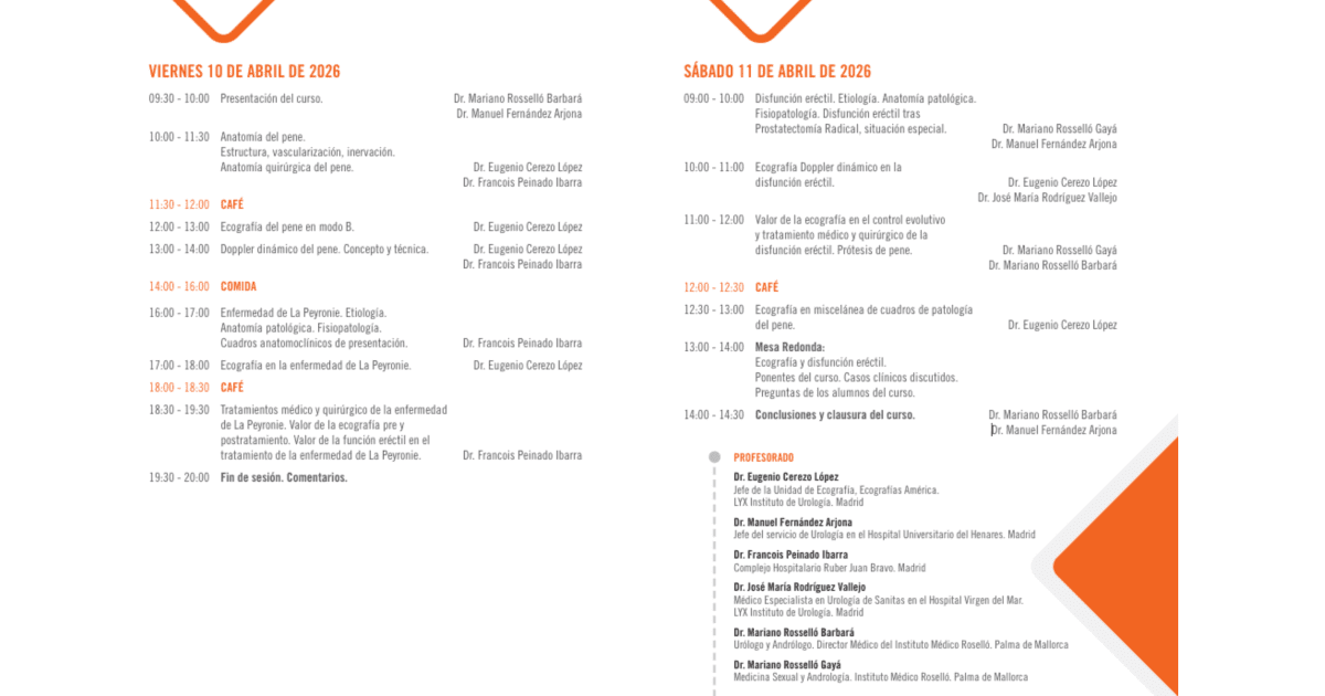 Tabla de horarios del curso